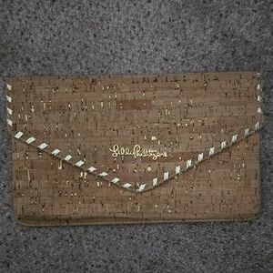 Lilly Pulitzer Tan (Cork) and Gold Clutch